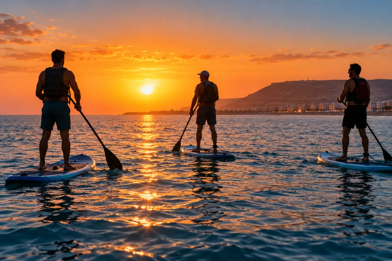 Sunset paddleboarding in Agadir